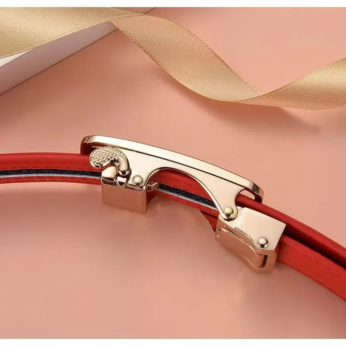 New Women's Genuine Leather Belt with Automatic Buckle: Red, Versatile, Trendy, Z - Letter Buckle, Made of Cowhide