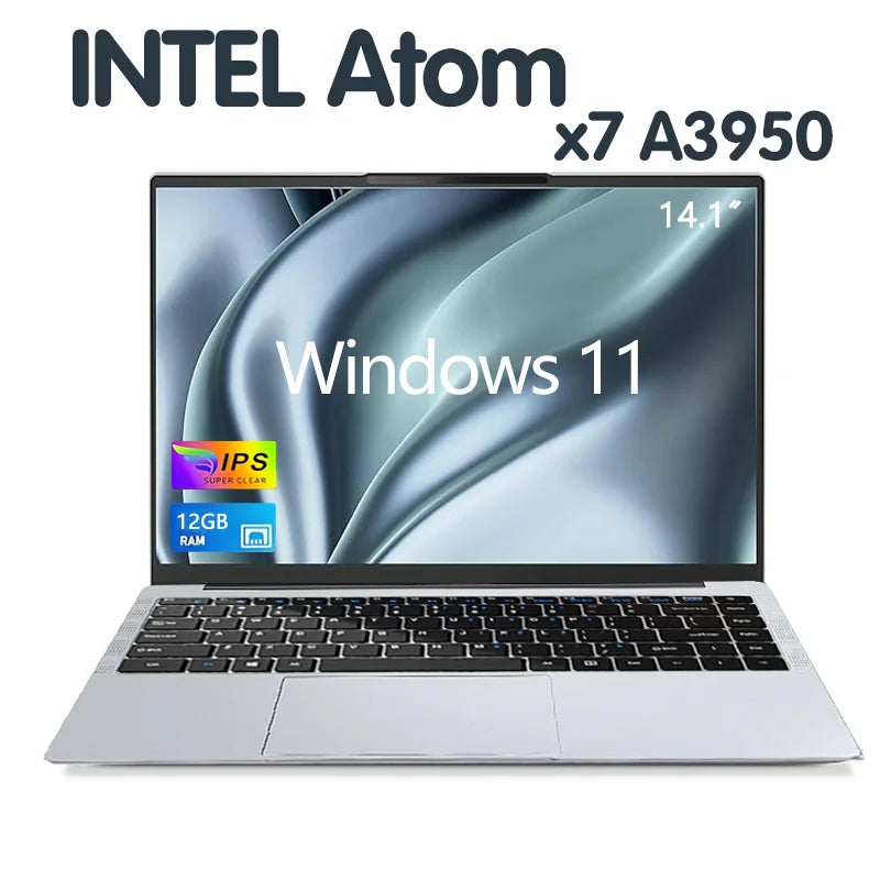 2025 Office Laptop Windows 11 intel core i7-7500U/intel Atom x7 A3950 14.1" Notebook Computer 1920*1080P 12GB RAM 1/2TB SSD