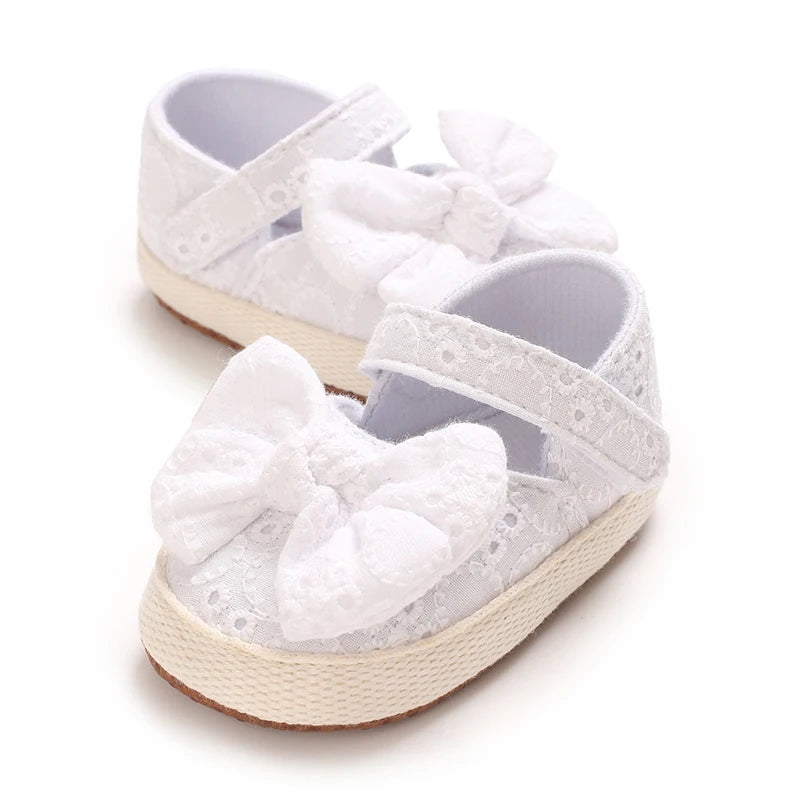 VALEN SINA 0-18 Months Newborn Girl White Baptism Shoes Bow Non-slip Rubber Soft-Sole Flat PU First Walker Mary Janes