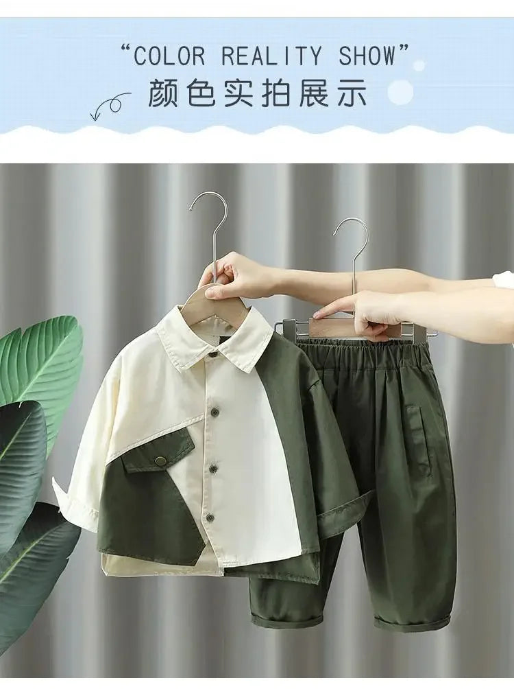 Suit for Boy Kids Boys Autumn Suit 2024 New Children's Baby Cotton Long Sleeve Shirt Pants Two Piece Boys' Clothing Set