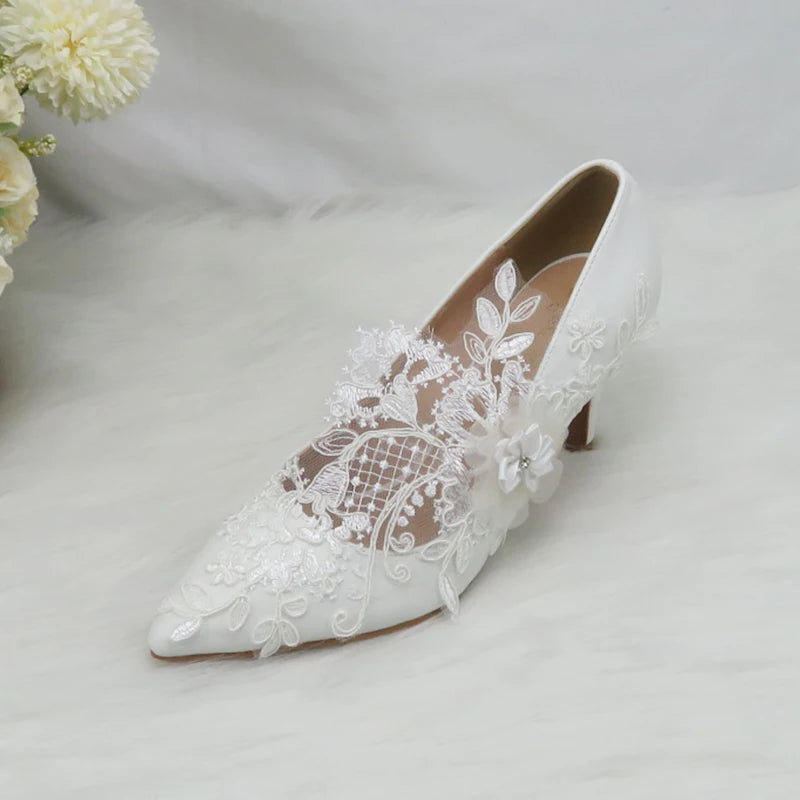 BaoYaFang White Flower Pumps New arrival womens wedding shoes Bride High heels platform shoes for woman ladies party dress shoes