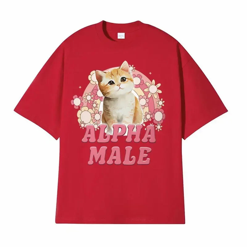 Alpha Male Cute Kitten Rainbow T Shirt Men Women Funny Cat Meme Graphic T Shirts Fashion Vintage Short Sleeve T-shirt Streetwear