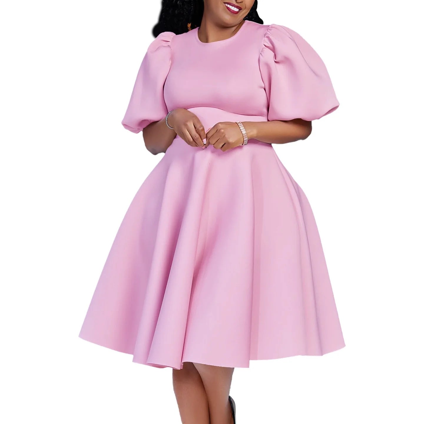 Elegant Party Dresses for Women O Neck Short Sleeve High Waisted A Line Pleated Mid Calf Luxury Birthday Dinner Vestidos Mujer
