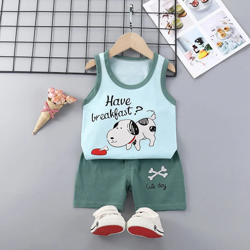 2025 New Summer Children Clothing Set Boys Girls Sleeveless Shorts Children's Suspenders Baby Vest set Kids Clothes