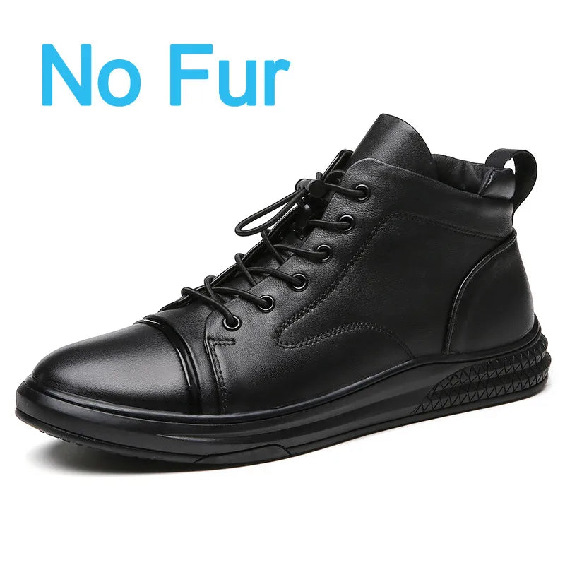 Genuine Leather Men's Casual Shoes Fashion High Top Sneakers Shoes Winter Wool Fur Warm Men Boots Outdoor Snow Non-Slip Footwear
