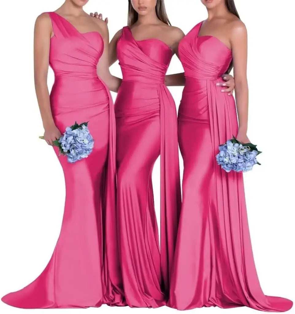 Purple Blue Pink Bridesmaid Dresses Women For Wedding Satin One Shoulder Sexy Mermaid Vestidos Para Bodas Mujer Invitada Chic