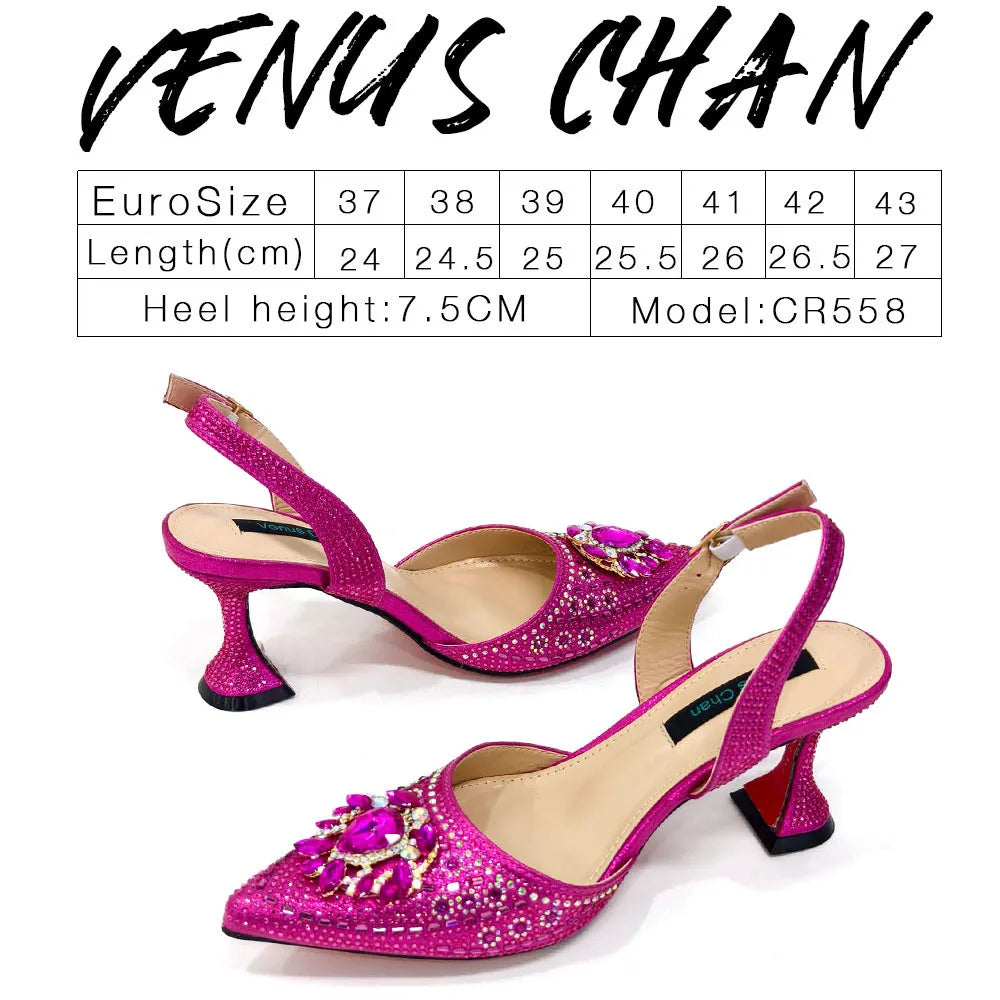 Nigerian Heel Party for Women Blue Color Shoes and Bag Set Rhinestone Handbag Italian Design Wedding INS 2025