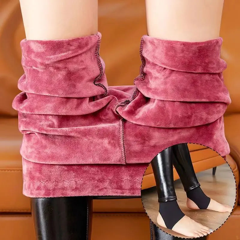 Winter Warm 700g Thick Velvet Wool Fleece Ladies Leggings Women Trousers Lambskin Cashmere Female Jegging Faux Leather Pants