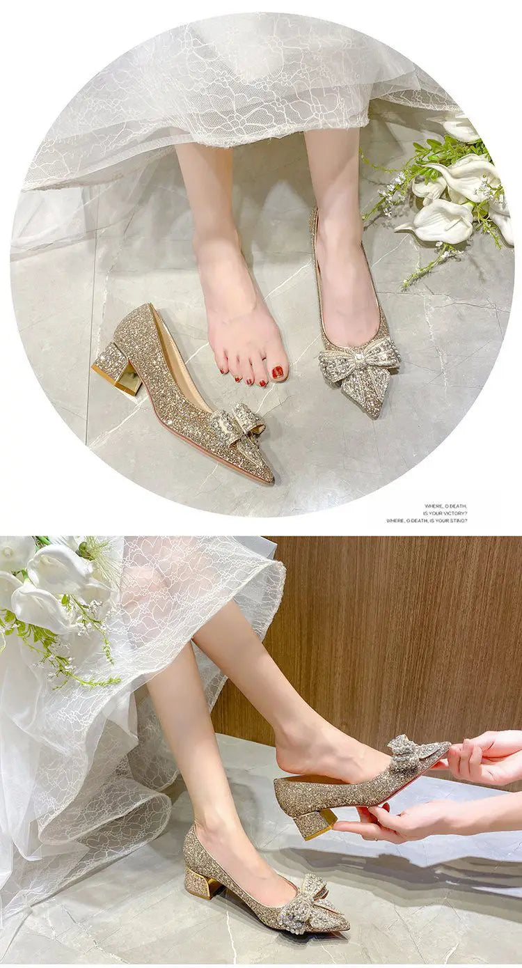 Women's Summer Footwear Stilito Rhinestone Shoes for Woman 2024 with Wedding Bride Genuine Mark Chic and Elegant A Comfortable E