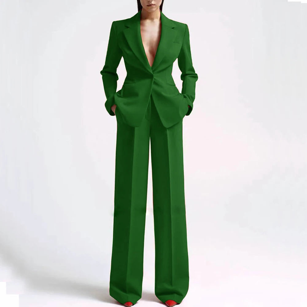 Formal Women Suits Office Slim Fit Ladies 2 Pcs Blazer+Pants Set Blazer Lady Business Work Wear Party Dress Trouser With Pocket