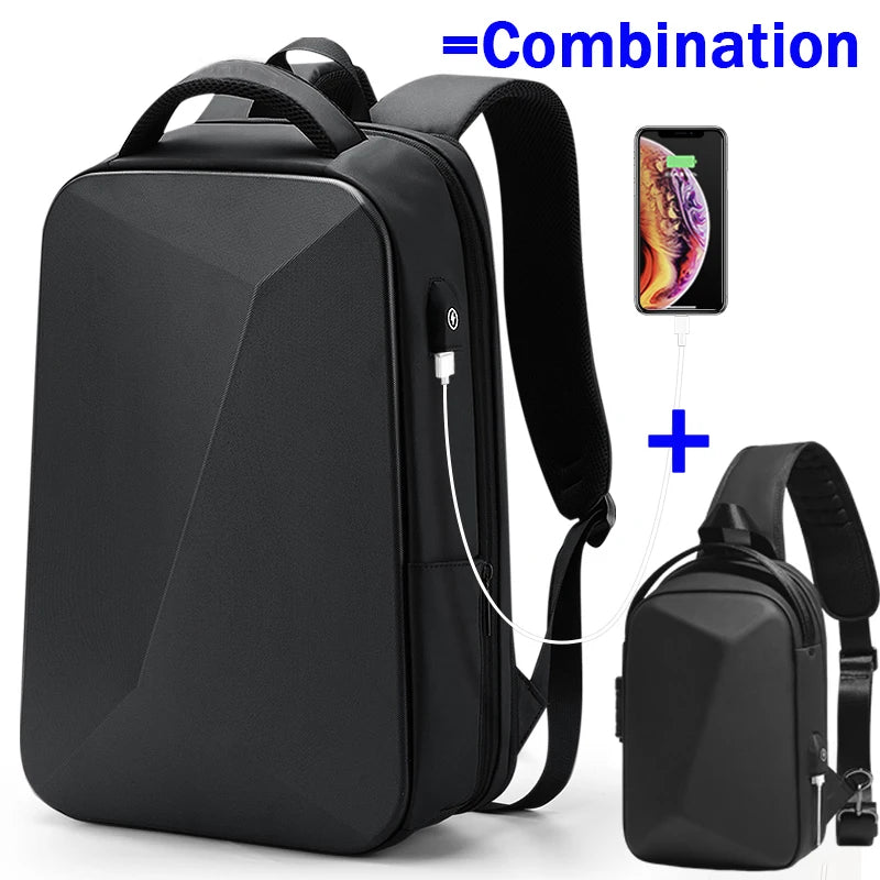 Swiss Men‘s 15.6 Inch Laptop Backpack Expandable PC Hard Shell Bag TSA Anti-theft Waterproof Backpacks USB Business Travel Bag