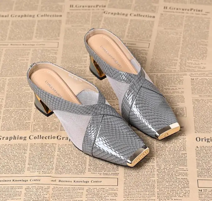 Low Shoes Hoof Heels Rome Synthetic PU Fabric Rubber Low Shoes PU Rubber Hoof Heels Fabric Rome