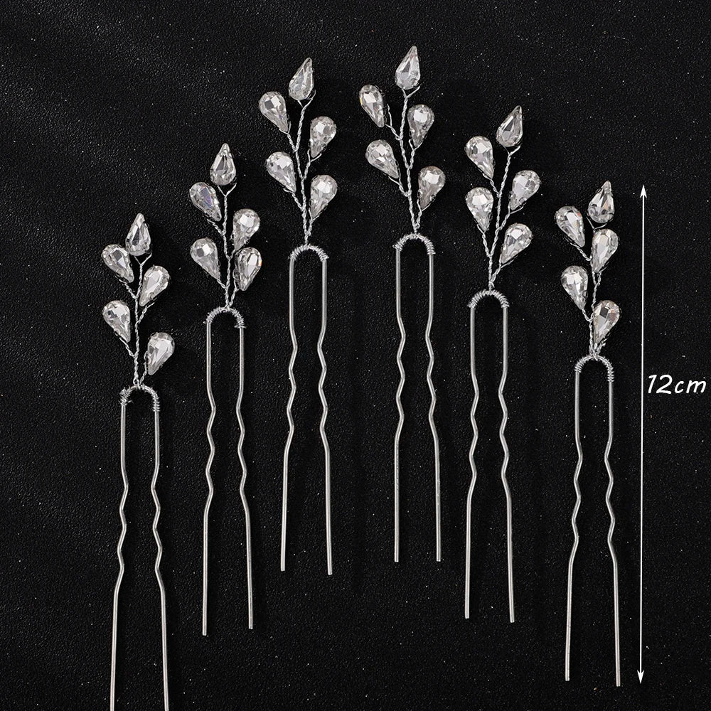 Silver Rhinestone Hairpins for Wedding Hair Accessories Women Handmade Gold Pearl Bridal Hair Pins Simple Trendy Headpiece Tiara