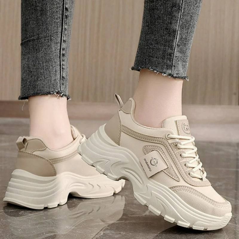 Women Sneakers Leather Height-Increasing Shoes Fashion Lace-up Casual Shoe Outdoor Vulcanized Shoe Designer Platform Women Shoes