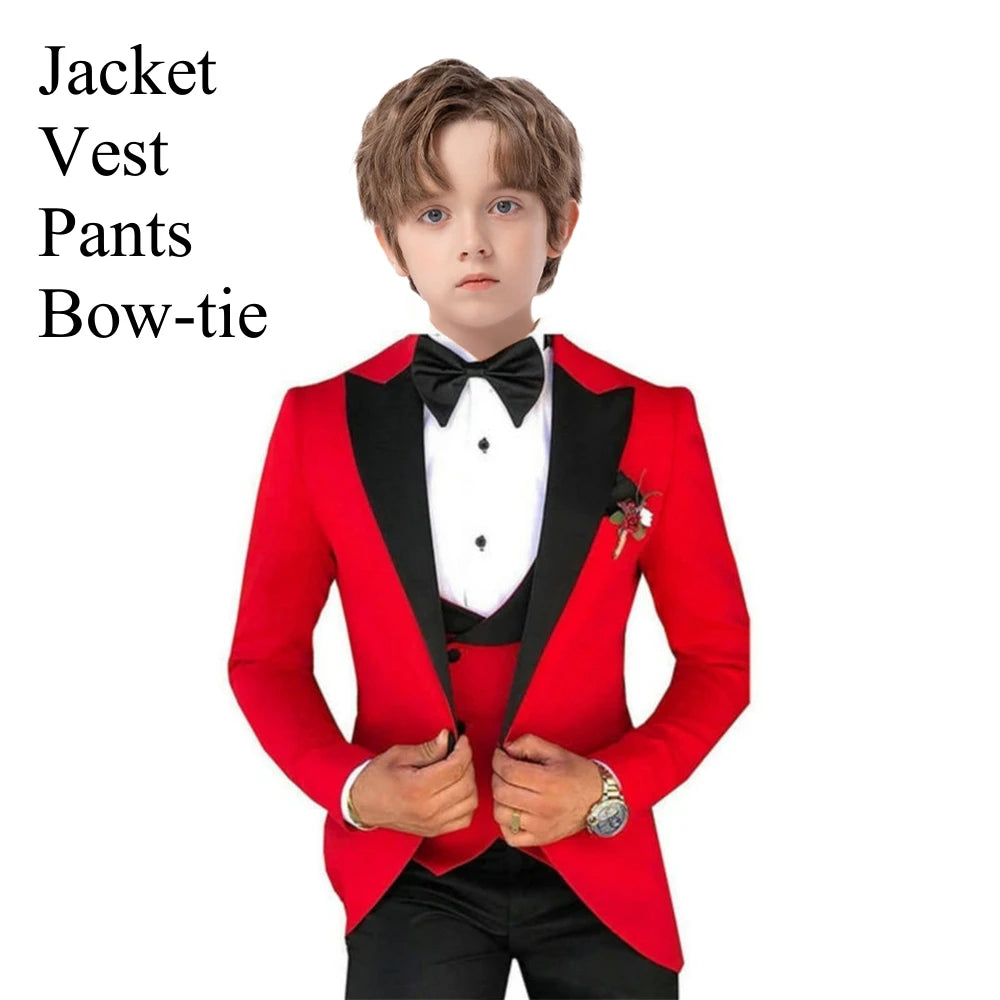 Slim Fit Boy's Suit Set 3 Pieces Tuxedo For Formal Occasion Blazer Vest And Pants Kids Outfit For Wedding Prom School Activities