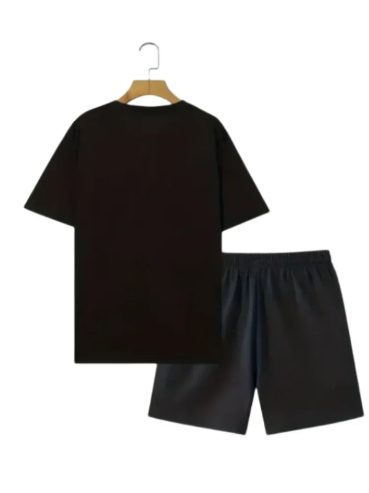 Summer Men's Suit Sportswear Fashion Casual Short Sleeve Vacation Style Gradient Printing Men's T-Shirt Shorts Suit Menswear