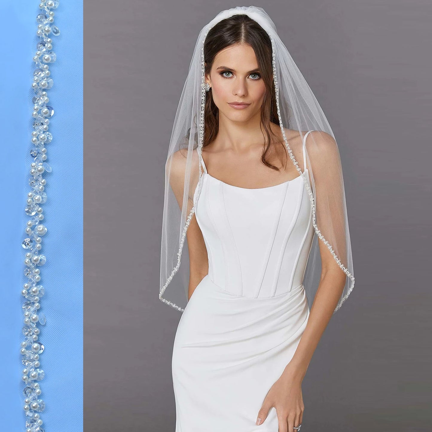 Luxury Cathedral Long Wedding Veil Crystal Organza Beaded Bridal Veil with Rhinestone Edge 1 Tier Soft Wedding Accessories G134