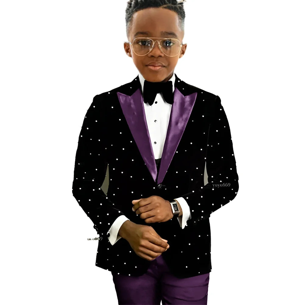 Luxury Beads Boy Wedding Tuxedos Kids Wear Party Prom Slim Fit One Button Suits Custom 2-piece Set