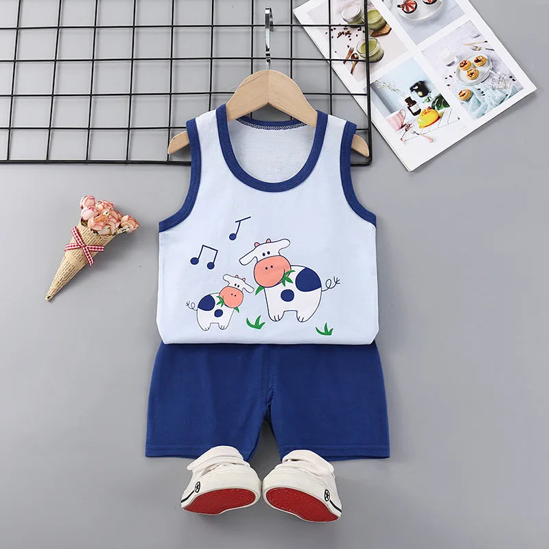 2025 New Summer Children Clothing Set Boys Girls Sleeveless Shorts Children's Suspenders Baby Vest set Kids Clothes