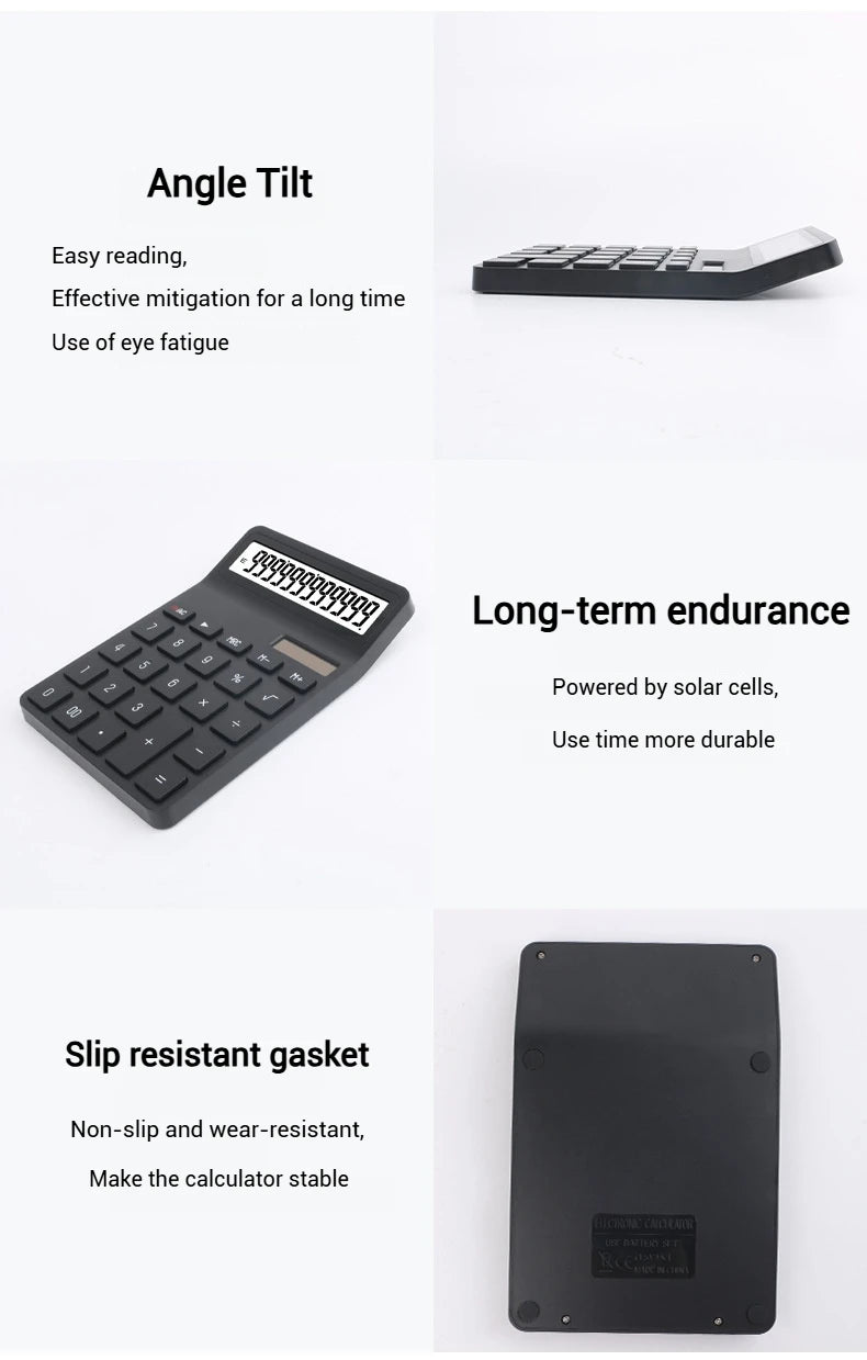 Solar Calculator with Dual Power Supply, 12 Digits, Electronic Calculator, Home, Office, School, Financial, accounting Tools