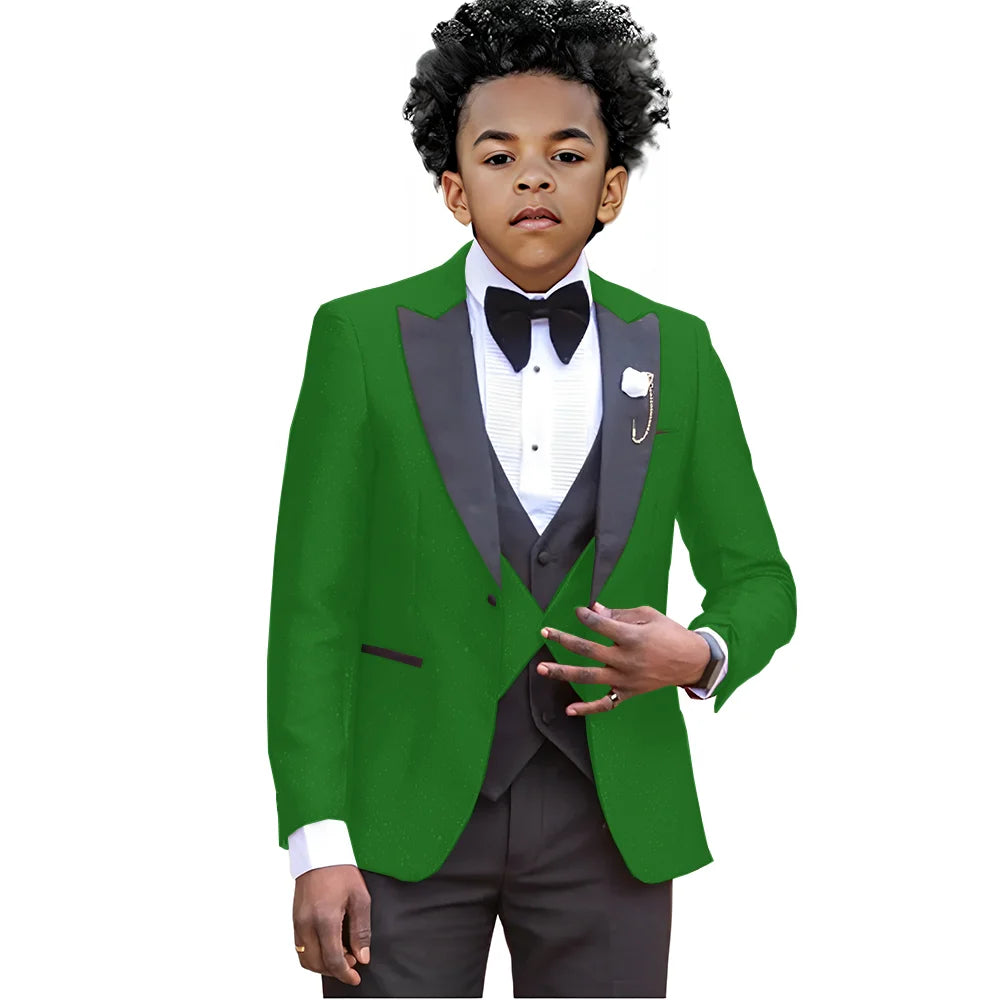 Boy Suits For Wedding Luxury Tuxedos 3 Pieces Slim Fit Boy Wear Party Prom Blazer Vest With Pants Custom Made