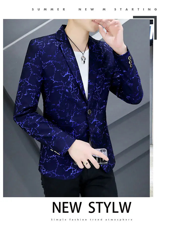 The Main Push Burst Casual Small Suit Trend Pattern Personality Coat Spring and Summer Coat Comfortable Handsome Men's Clothing
