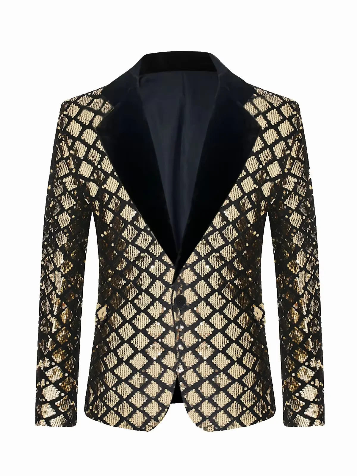 Fashion Men Luxurious Sequin Plaid Suit Jacket Stage Performance Street Performer Casual Blazer Men's Coat Long Sleeved Top