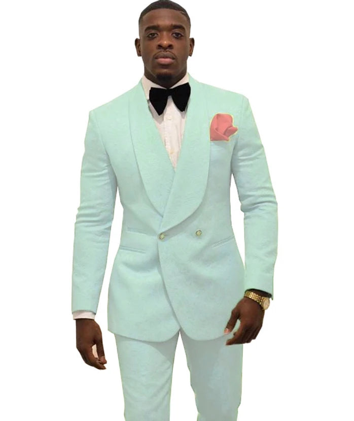 Custom Pour Hommes Made Groomsmen White Pattern Groom Tuxedos Shawl Lapel Suits 2PCS Wedding ( Jacket+Pants )Costume Homme