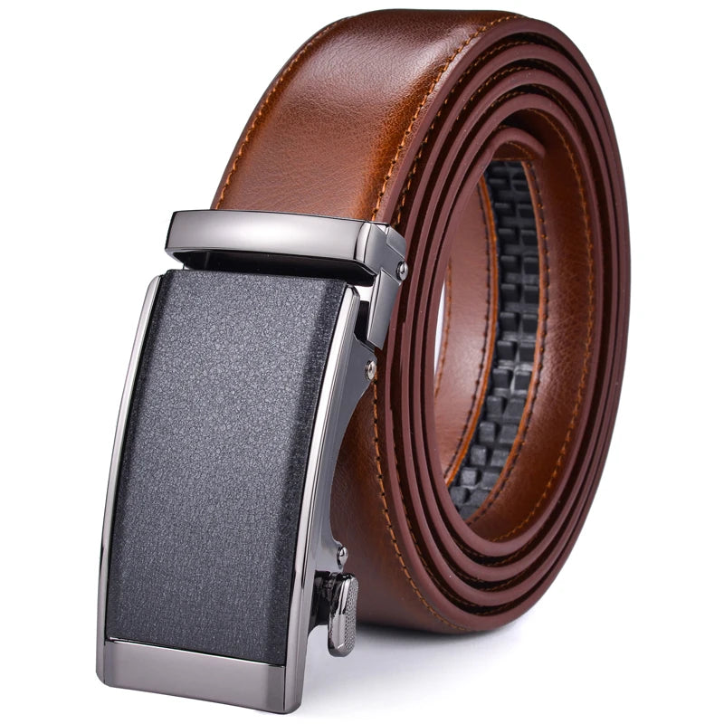 Men’s Genuine Leather Ratchet Dress Belt with Automatic Sliding Buckle Plus Size