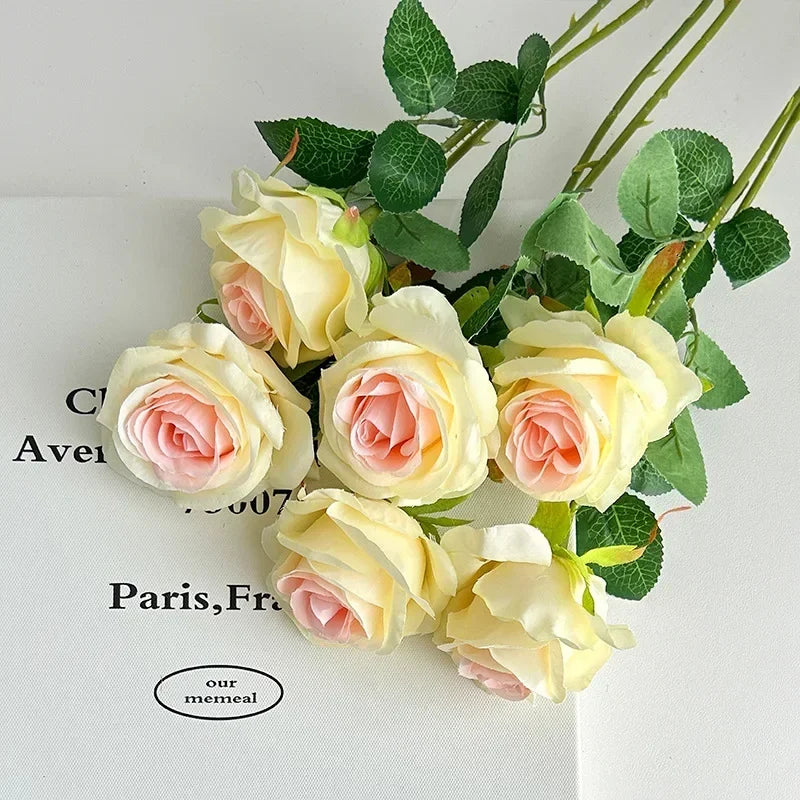 Artificial Roses Velvet Flowers with Long Stem Fake Roses Bouquet DIY for Home Vase Garden Craft Flower Wall Wedding Decoration