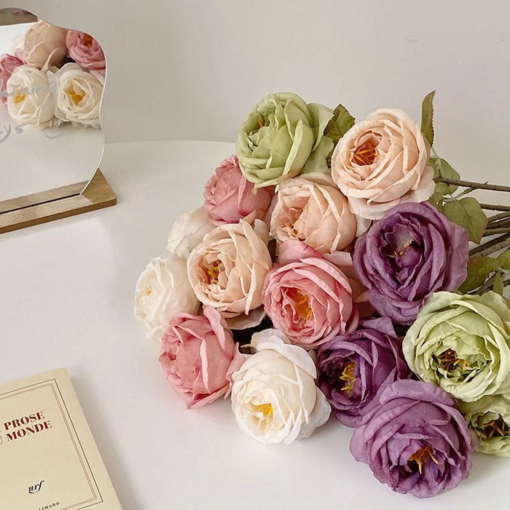 Artificialflower Caramel Rose High Quality Garden Courtyard Wedding Bride Bouquet Wreath Home Table Vase Festival Diy Gift Decor