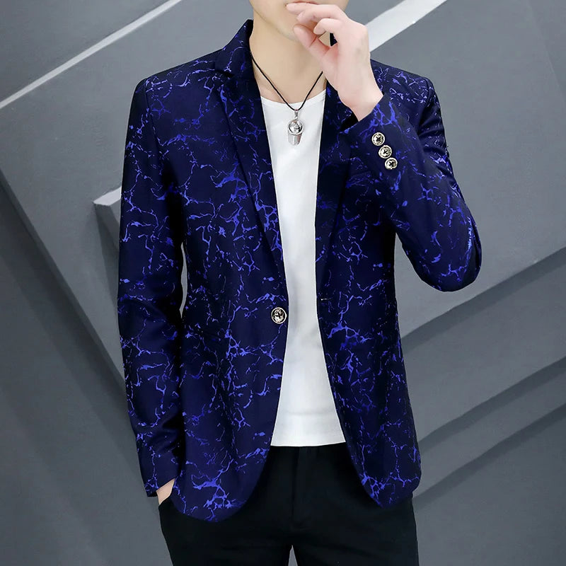 The Main Push Burst Casual Small Suit Trend Pattern Personality Coat Spring and Summer Coat Comfortable Handsome Men's Clothing