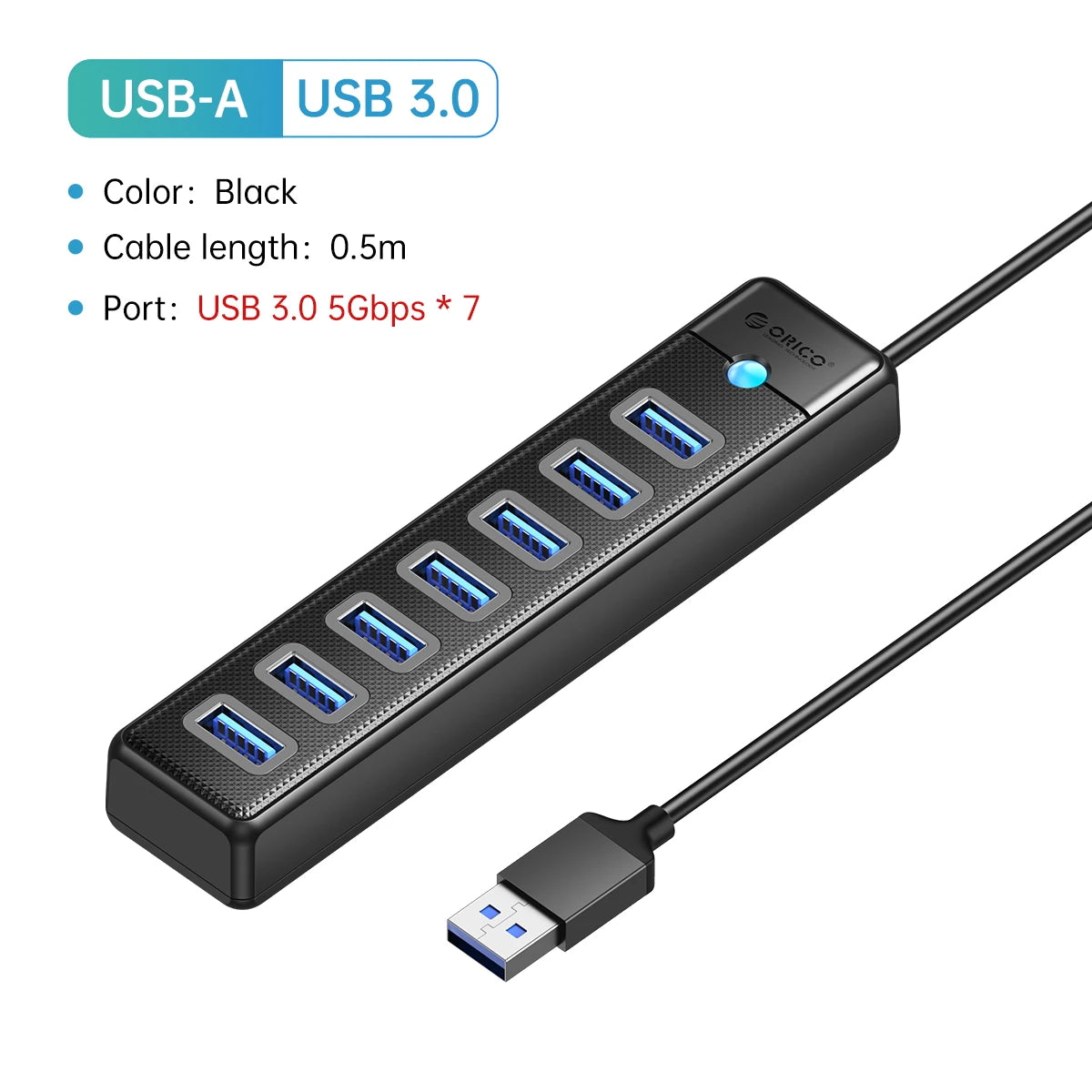ORICO Aluminum Powered USB3.0 HUB 7/10 Ports USB Extension with Switches 12V Power Adapter Support BC1.2 Charging Splitter