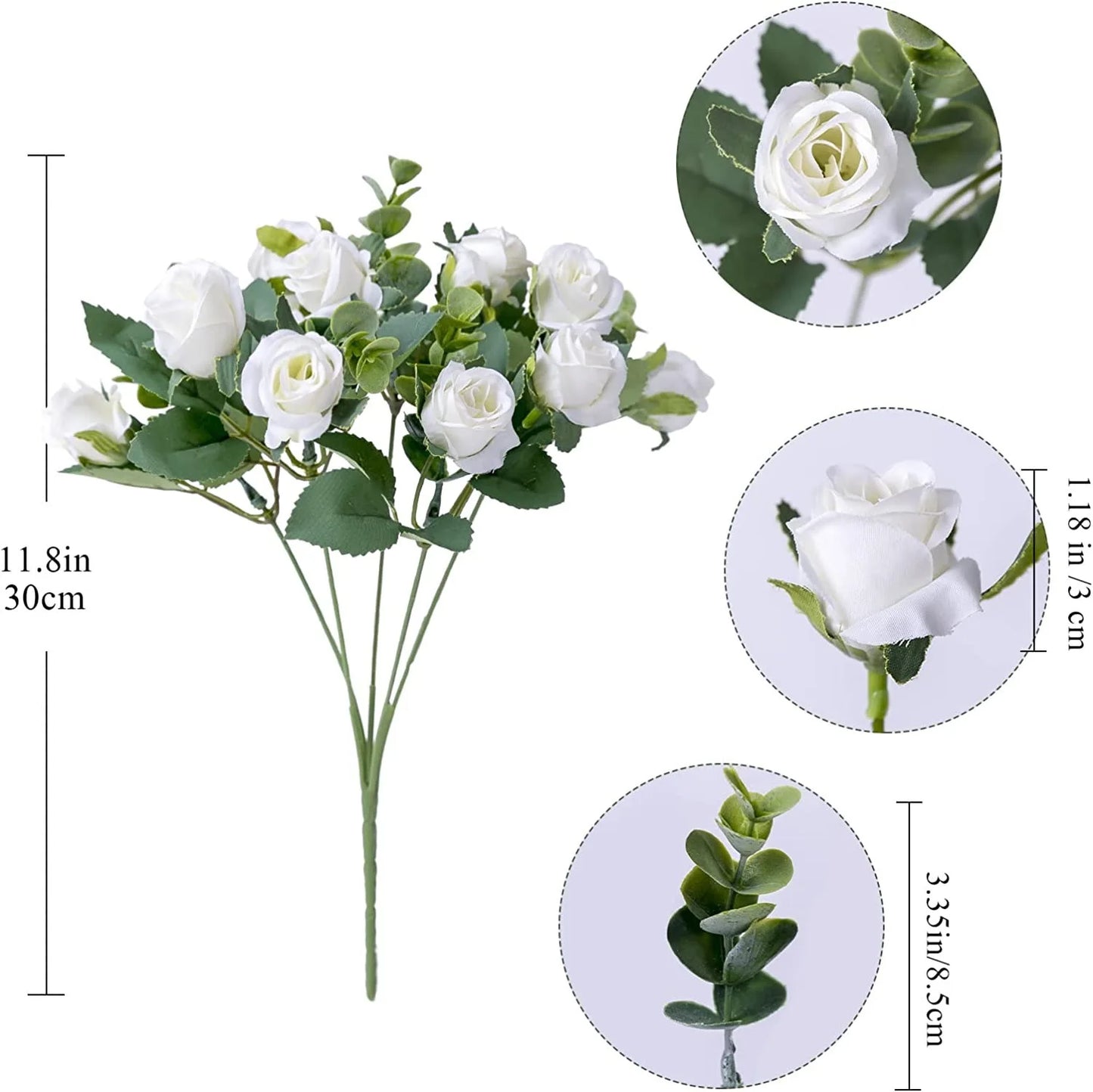 10 Heads Artificial Flower Silk Rose white Eucalyptus leaves Peony Bouquet Fake Flower for Wedding Table Party Vase Home Decor