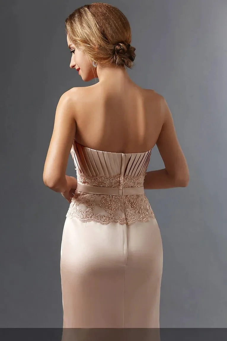 Champagne Soft Satin Wedding Party Dresses 3/4 Sleeve Jacket Sweetheart Neckline pleated Formal Prom Mother of the Bride Gowns