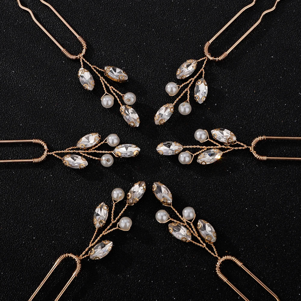 Silver Rhinestone Hairpins for Wedding Hair Accessories Women Handmade Gold Pearl Bridal Hair Pins Simple Trendy Headpiece Tiara
