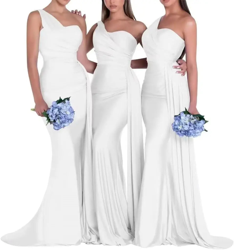 Purple Blue Pink Bridesmaid Dresses Women For Wedding Satin One Shoulder Sexy Mermaid Vestidos Para Bodas Mujer Invitada Chic