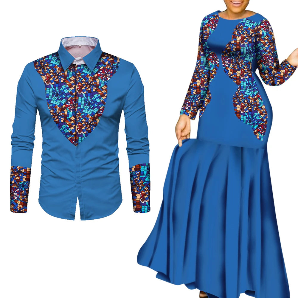 African Clothes for Couple African Clothing for Lovers Man's Woman's Long Party Maxi Dress WYQ