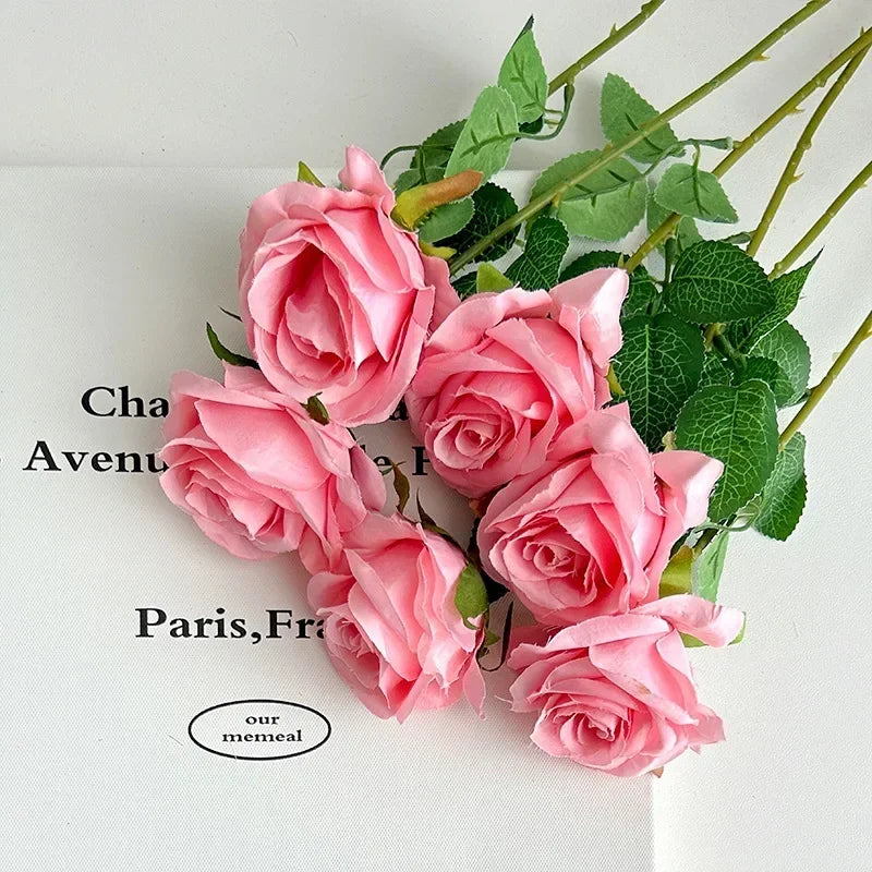 Artificial Roses Velvet Flowers with Long Stem Fake Roses Bouquet DIY for Home Vase Garden Craft Flower Wall Wedding Decoration
