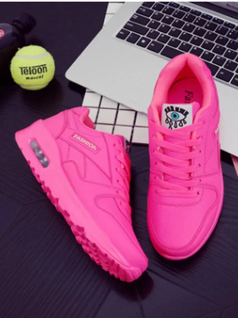Women Fashion Sneakers Air Cushion Sports Shoes Pu Leather Blue Shoes White Pink Outdoor Walking Jogging Shoes Female Trainers