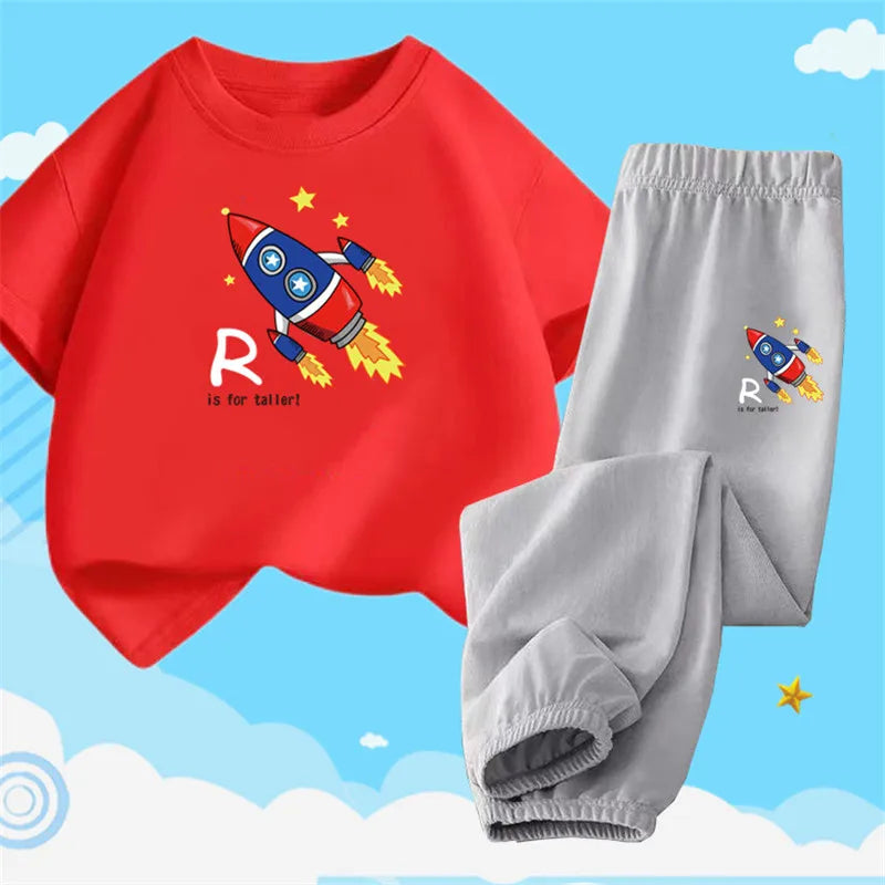 Boys Summer Clothes Set Kids Cartoon Space T shirts+Loose Harlan pants Suit 2PCS Pack Teens Sports Clothing Sets