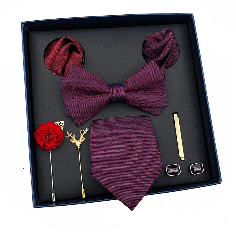 Vintage Green Men's Tie Set Luxury Neck Ties For Wedding Gift Bowtie Handkerchief Cufflinks Tie Clip Brooch Set For Male Necktie
