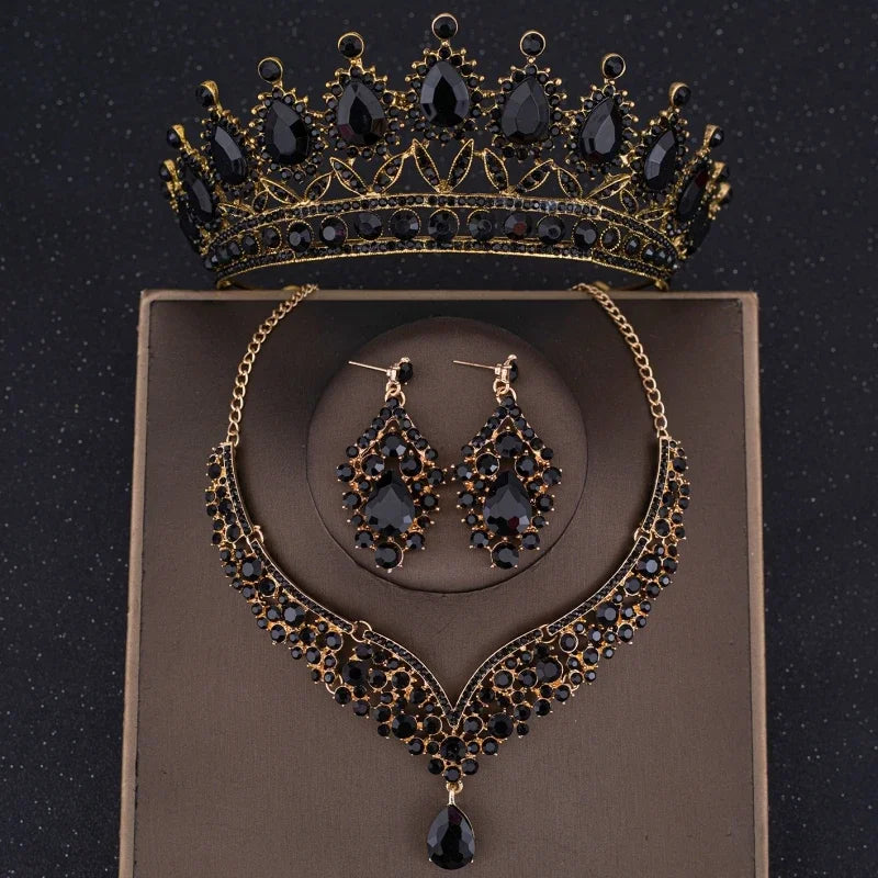 3Pcs Crystal Crown Necklace Earring Set Baroque Rhinestone Bridal Jewelry Set Bridal Wedding Hair Accessories Jewelry Crown Gift