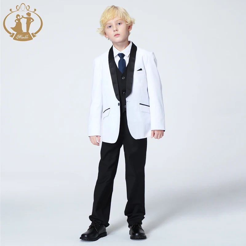 Spring Autumn Formal Suit for Boys Children Party Host Wedding Costume Coat Vest Pants 3Pcs White Wholesale Clothing Sets
