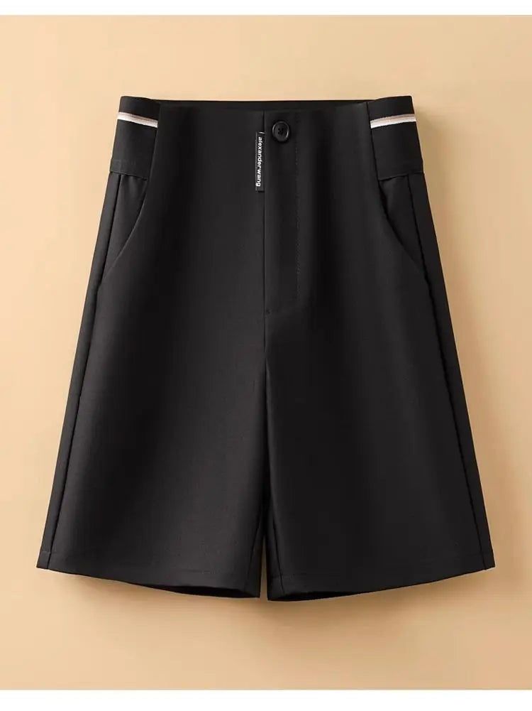 Female Korean Solid Color Spliced Casual Knee Pants Female Summer Fashion All-match High Waist Straight Pants Women's Clothing