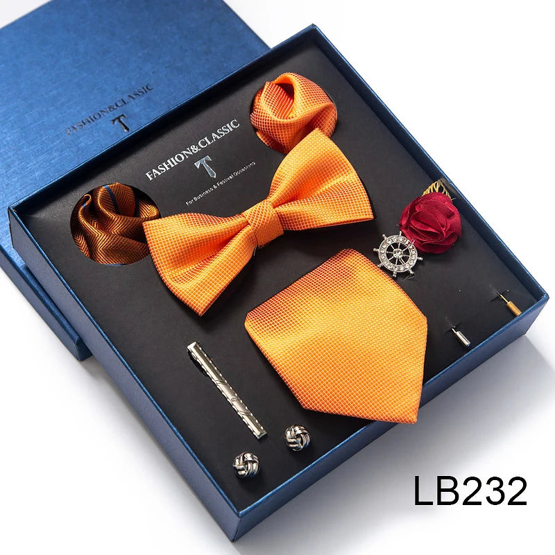 Men's Tie Set Luxury Gift Box Silk Tie Necktie Set 8pcs Inside Packing Festive Present Cravat Pocket Squares Holiday Gift Men