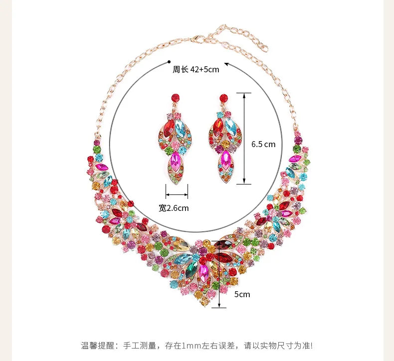 KMVEXO Fashion Multiple Colorful Crystal Prom Wedding Jewelry Sets for Women Accessories Necklace Earrings Bridal Jewelry Sets