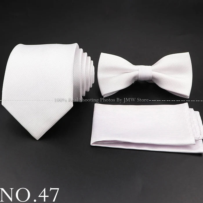 Hot Sale Red Blue Tie Set Polyester Slim Striped Necktie Bowtie Cufflink Brooch For Groom Suit Wedding Cravat Shirt Accessory