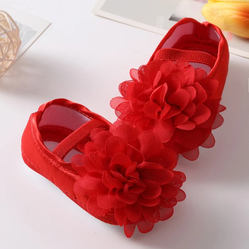 Infant Baby Girls Shoes with Headband Soft Sole Non-slip Flower Princess Wedding Dress Walking Shoes