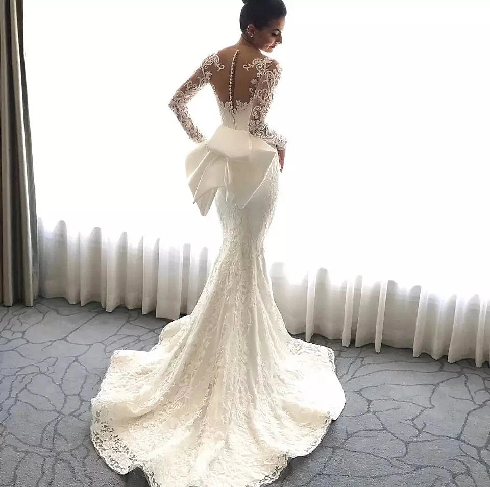 2023 2 Pieces Luxury Mermaid Wedding Dresses Detachable Train Elegant Long Sleev White Bridal Dress Boho Robe De Mariee Sukienki